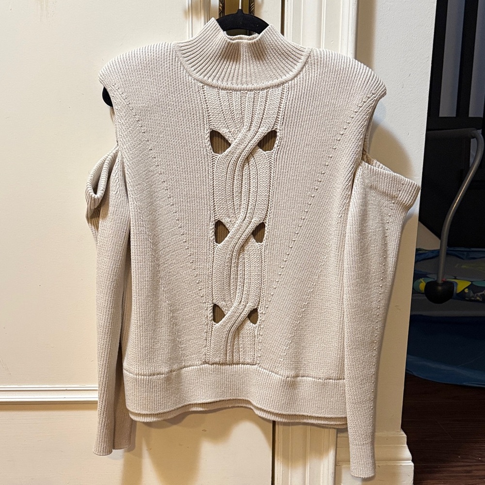 Jonathan Simkhai Cream Turtleneck Sweater with Cutout Design